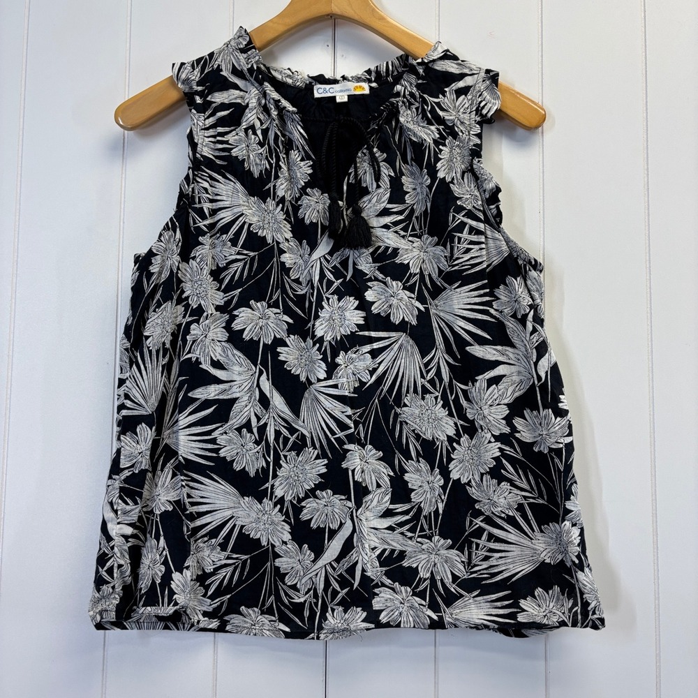 C&C California Boho Tropical Cotton Tank Top Size M Summer Beach Vacation Resort